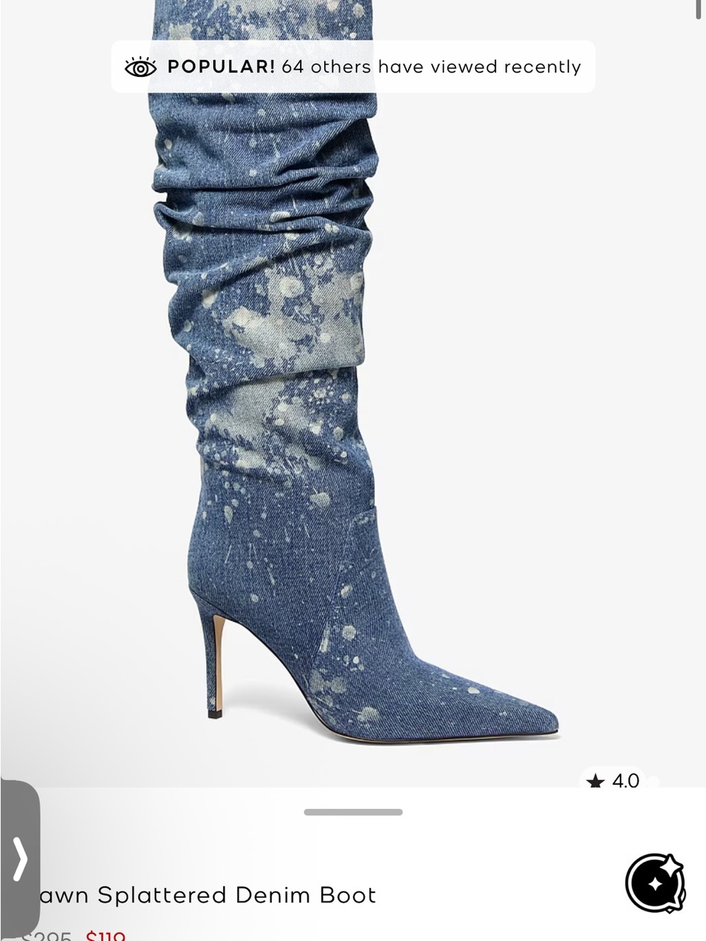 Michael Kors Splattered Denim Pointed-Toe Stiletto Knee Boot - sz 6